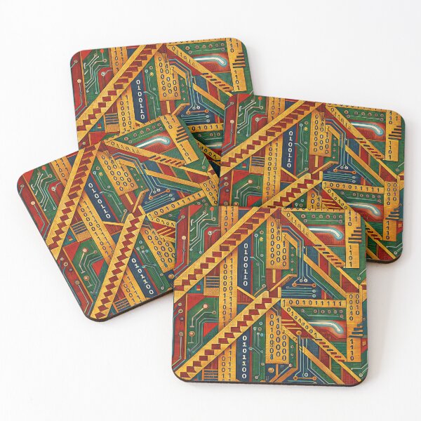 Item preview, Cyber Aztec Pattern - Binary Code and Circuit Board Tribal Art designed and sold by ZlodziejkaKiwi.