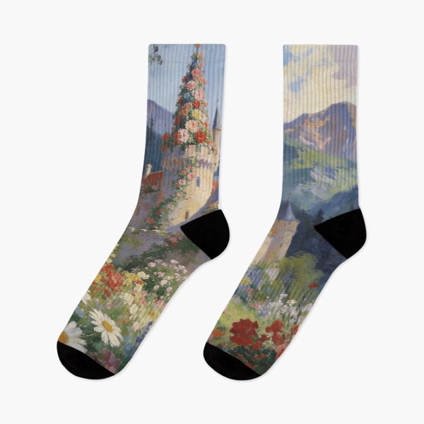 Item preview, Magical Castle in Mystery Wood, Impressionism Style Floral Mountain Scene designed and sold by BlareBlare.