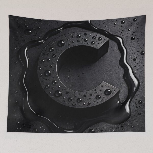 Item preview, Black Letter C Monogram – Glossy Water Droplets Dark Minimal 3D Initial designed and sold by Kaleidoscope Print.