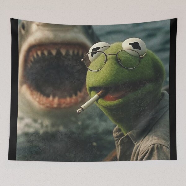 Item preview, Vintage Washed Dark Humor Shirt, Smoking Frog Meme Tee, Shark Attack Parody designed and sold by NguboNorento.