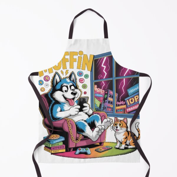 Item preview, Muffin Husky Scrolling Phone While Chaos Outside – Funny Lazy Dog Cartoon designed and sold by Dospart.