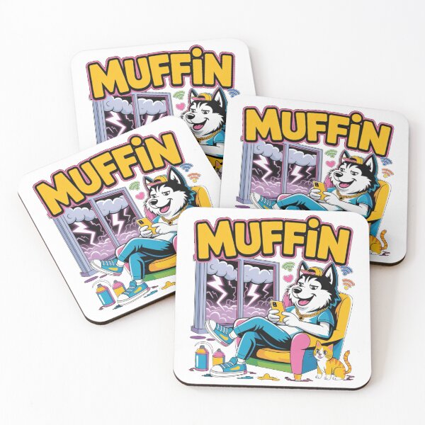 Item preview, Muffin Husky Scrolling Phone While Chaos Outside – Funny Lazy Dog Cartoon designed and sold by Dospart.
