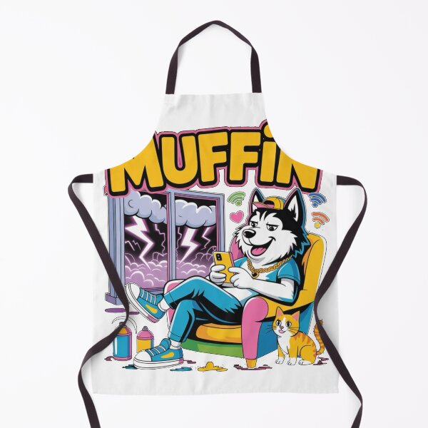 Item preview, Muffin Husky Scrolling Phone While Chaos Outside – Funny Lazy Dog Cartoon designed and sold by Dospart.