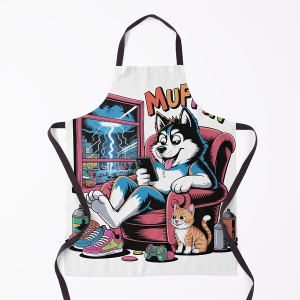 Item preview, Muffin Husky Scrolling Phone While Chaos Outside – Funny Lazy Dog Cartoon designed and sold by Dospart.