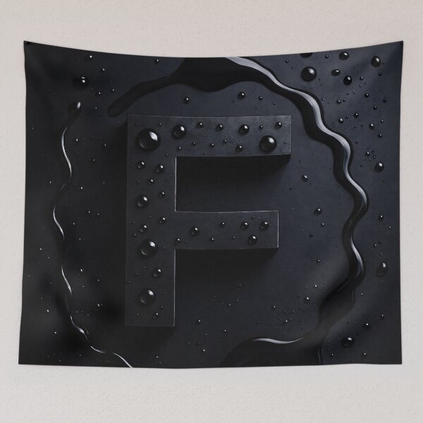 Item preview, Black Letter F Monogram – Glossy Water Droplets Dark Minimal 3D Initial designed and sold by Kaleidoscope Print.