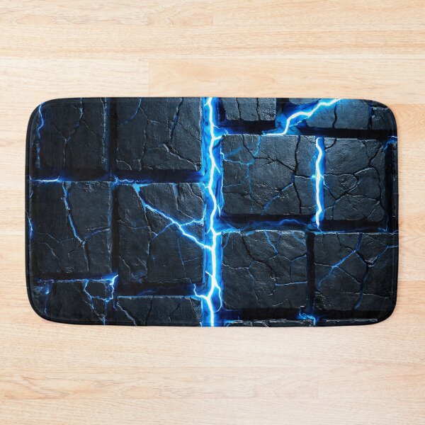 Item preview, Electric Blue Lightning Stone Wall – Cracked Rock Blocks Sci-Fi Texture designed and sold by Kaleidoscope Print.