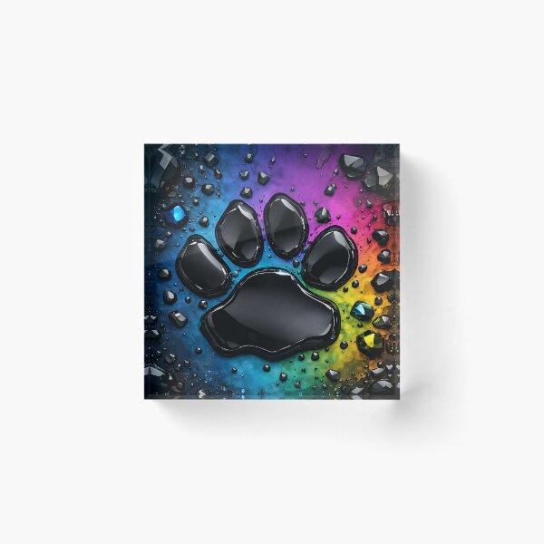 Item preview, Rainbow Paw Print – Glossy Black Pet Footprint on Neon Color Splash designed and sold by Kaleidoscope Print.