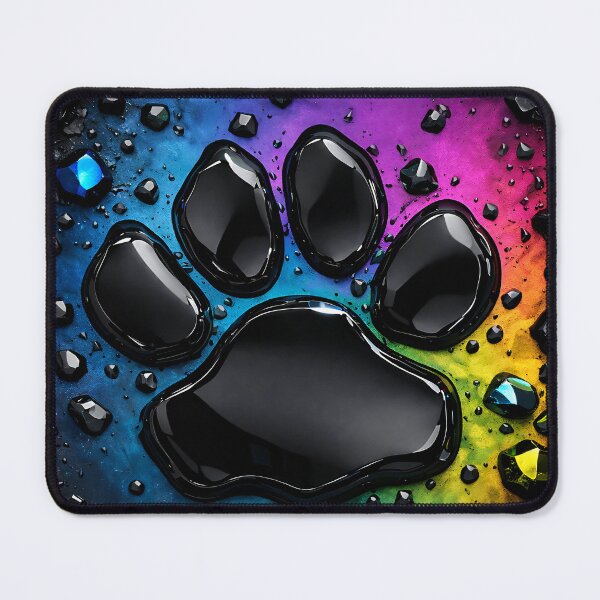 Item preview, Rainbow Paw Print – Glossy Black Pet Footprint on Neon Color Splash designed and sold by Kaleidoscope Print.