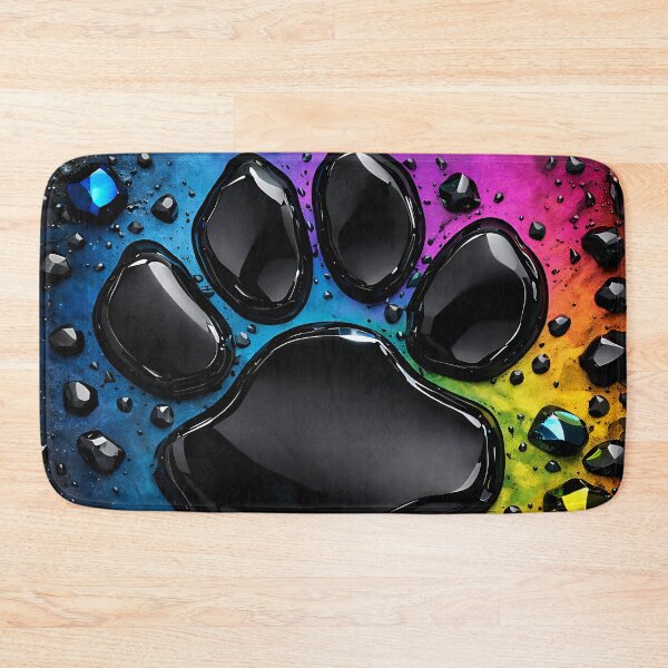 Item preview, Rainbow Paw Print – Glossy Black Pet Footprint on Neon Color Splash designed and sold by Kaleidoscope Print.