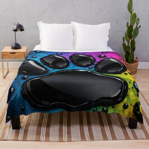 Item preview, Rainbow Paw Print – Glossy Black Pet Footprint on Neon Color Splash designed and sold by Kaleidoscope Print.