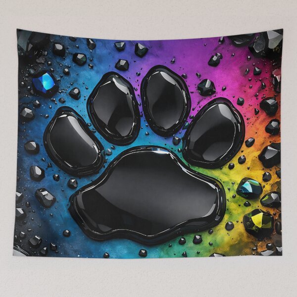 Item preview, Rainbow Paw Print – Glossy Black Pet Footprint on Neon Color Splash designed and sold by Kaleidoscope Print.