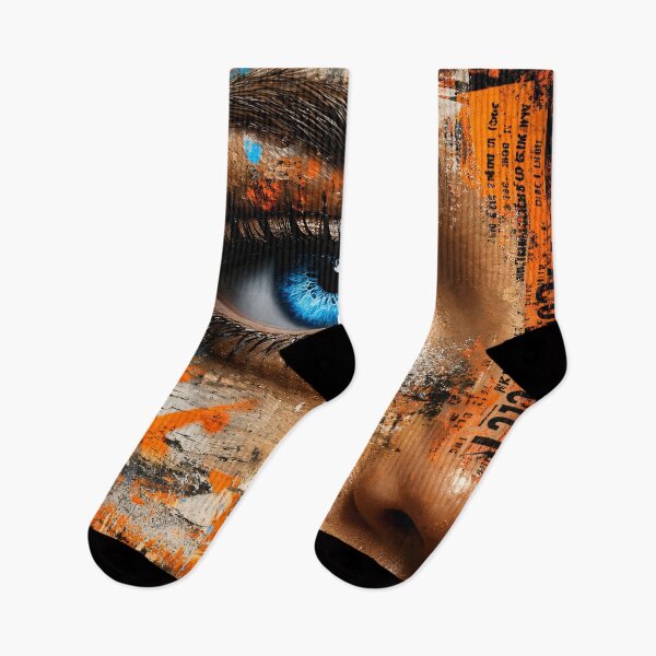 Item preview, Blue Eye Urban Grunge Portrait – Abstract Street Art Collage in Orange & Teal designed and sold by Kaleidoscope Print.