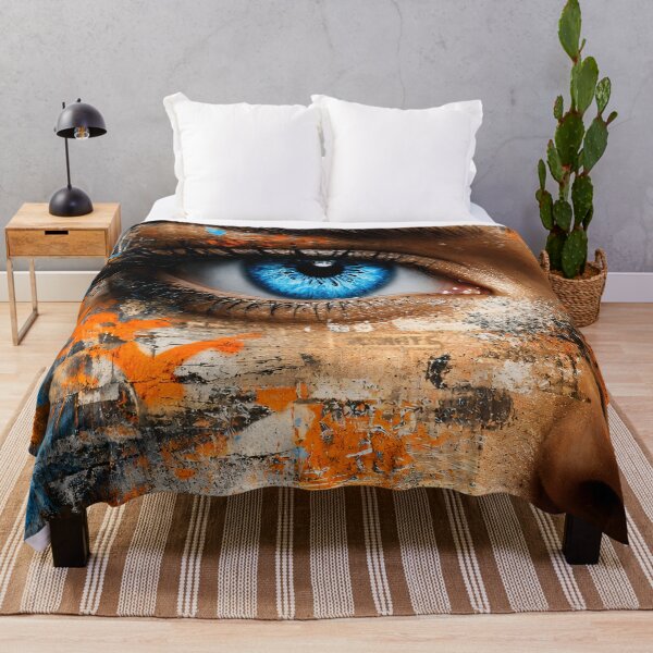 Item preview, Blue Eye Urban Grunge Portrait – Abstract Street Art Collage in Orange & Teal designed and sold by Kaleidoscope Print.
