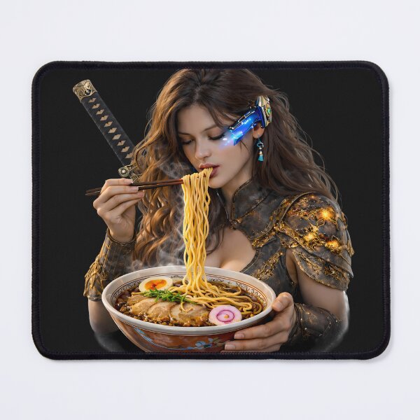 Item preview, Cyber Samurai Girl Eating Ramen designed and sold by Dragon-Samurai.