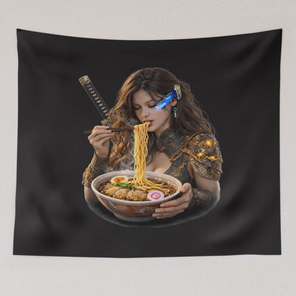 Item preview, Cyber Samurai Girl Eating Ramen designed and sold by Dragon-Samurai.