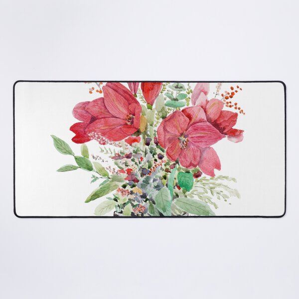 Item preview, red amaryllis bouquet in black vase watercolour designed and sold by SelenePaintings .