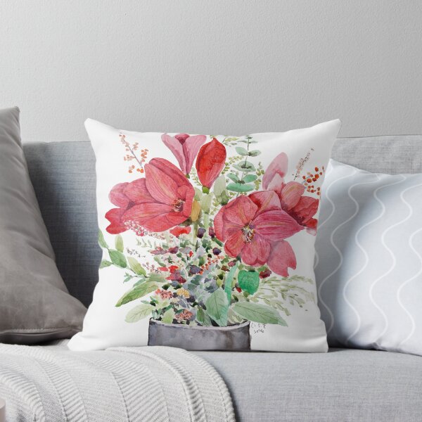 Item preview, red amaryllis bouquet in black vase watercolour  designed and sold by ColorandColor.