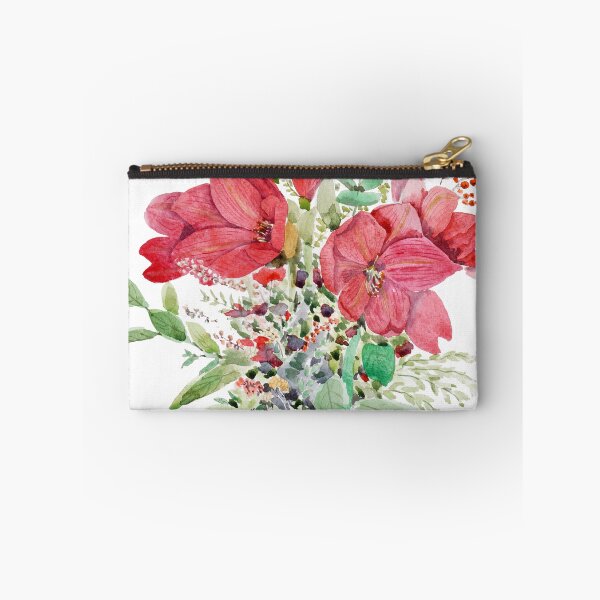 Item preview, red amaryllis bouquet in black vase watercolour  designed and sold by SelenePaintings .