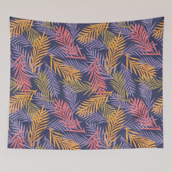 Item preview, Multicolour Tropical Palm Leaf Pattern – Vibrant Jungle Botanical Design. Blue background. designed and sold by SIR13.
