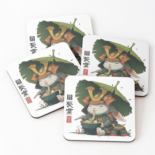Item preview, Rabbit Samurai Ramen – Cute Bunny Warrior Under a Lotus Leaf designed and sold by Mon!o.