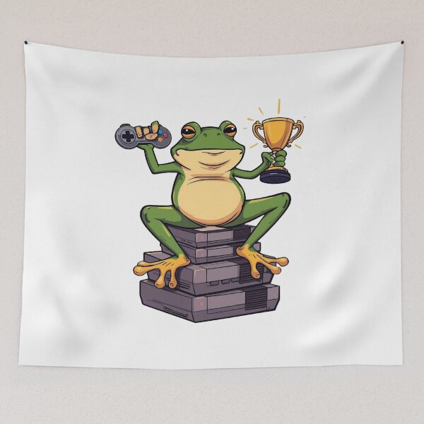 Item preview, Gamer Frog Sitting on Retro Consoles designed and sold by Katzpy.