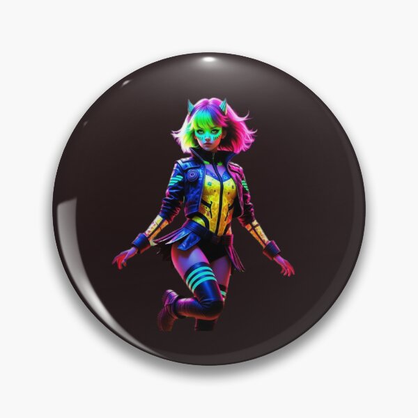 Item preview, Cyberpunk Neon Demon Girl – Rainbow Hair, Glow Makeup, Dynamic Pose in Dark Void designed and sold by RadaQueen.