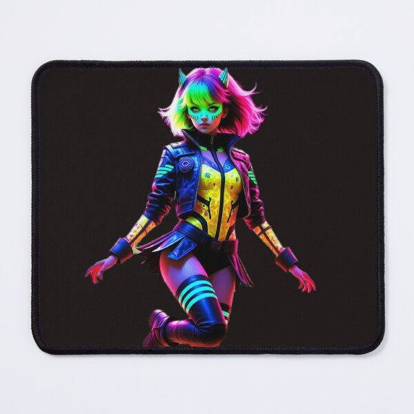 Item preview, Cyberpunk Neon Demon Girl – Rainbow Hair, Glow Makeup, Dynamic Pose in Dark Void designed and sold by RadaQueen.
