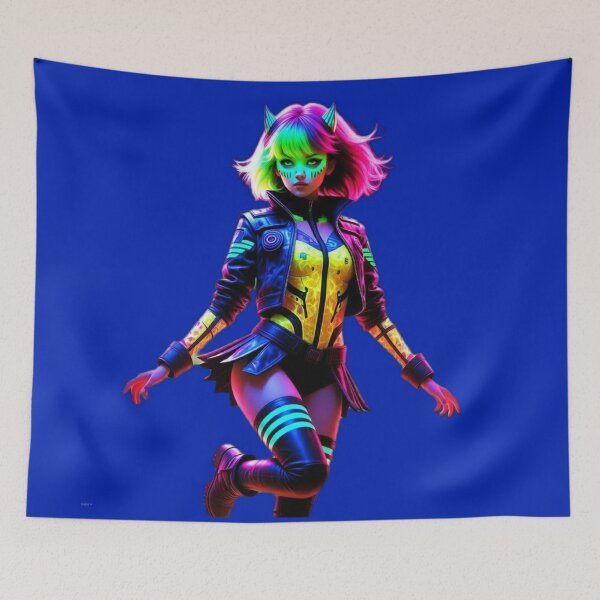 Item preview, Cyberpunk Neon Demon Girl – Rainbow Hair, Glow Makeup, Dynamic Pose in Dark Void designed and sold by RadaQueen.