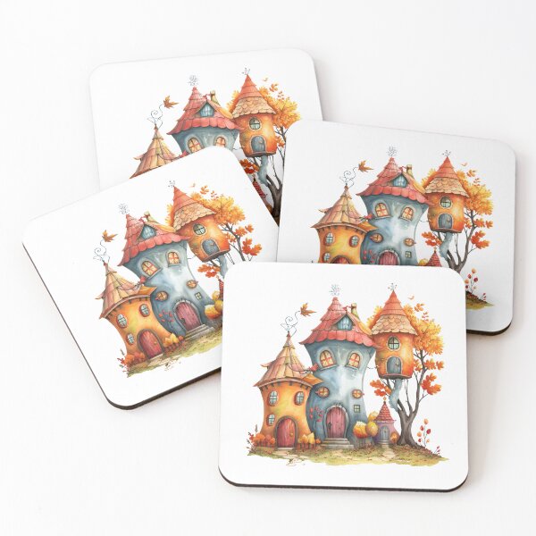 Item preview, Whimsical Autumn Fantasy Cottage Village Illustration designed and sold by Gallory Hive.