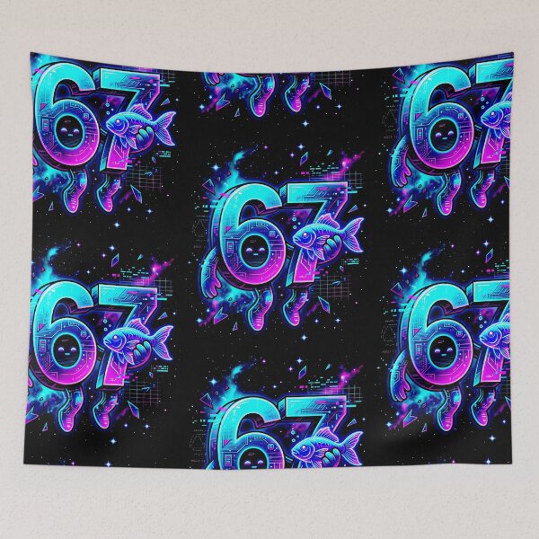 Item preview, Cyberpunk Number 67 Digital Art and Neon Aesthetic designed and sold by SplashTastic.