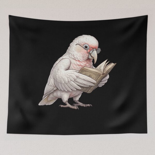 Aperçu de l'œuvre Perruches Corella à long bec amusantes lisant un livre, passionnées d'oiseaux créée et vendue par TerryConnells.