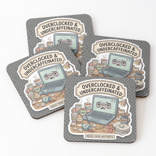Item preview, Overclocked & Undercaffeinated | Tired Laptop Messy Desk Sticker designed and sold by R & K Fashions.