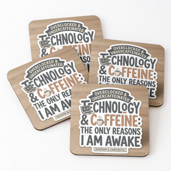 Item preview, Technology & Caffeine | Funny Sarcastic Modern Typography Sticker designed and sold by R & K Fashions.