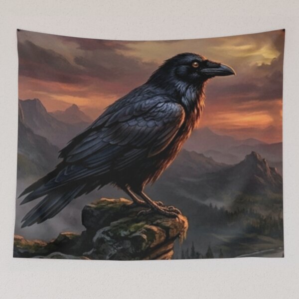 Item preview, Mystic Raven on Mountain Cliff – Dark Nature Bird Illustration designed and sold by Dogandesighn.
