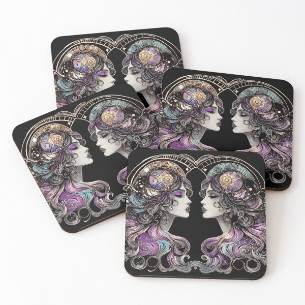 Item preview, Gemini Goddess — Dark Zodiac Art Nouveau | Twin Moon Celestial Portrait designed and sold by  Ojo de Lilith.
