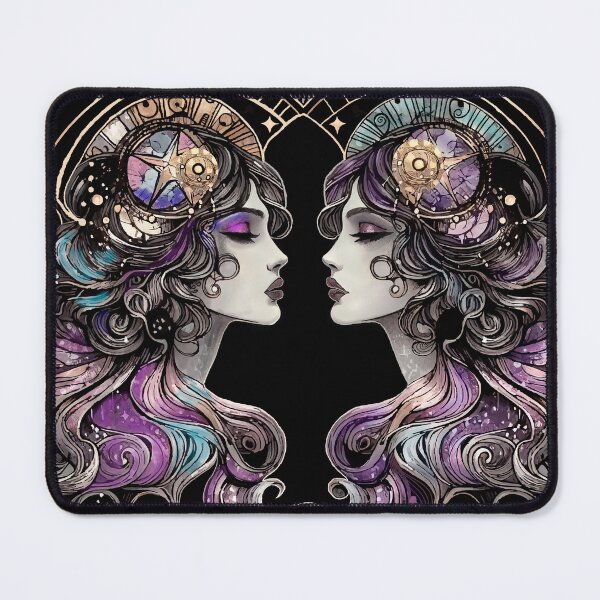 Item preview, Gemini Goddess — Dark Zodiac Art Nouveau | Twin Moon Celestial Portrait designed and sold by Ojo de Lilith.
