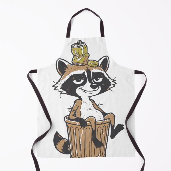 Item preview, A mischievous cartoon raccoon lounges in a metal trash can with a crushed soda can and bottle cap on its head, conveying a playful, cheeky, slightly grubby character  designed and sold by Dejbar.