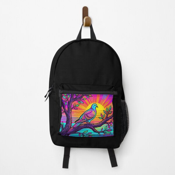 Item preview, Colorful Psychedelic Pigeon on Tree Branch – Neon Retro Bird Illustration designed and sold by Dogandesighn.