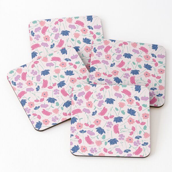 Item preview, white pink and blue little flowers colourful floral pattern designed and sold by winterpumpkin.