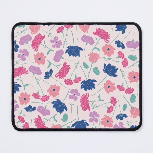 Item preview, white pink and blue little flowers colourful floral pattern designed and sold by winterpumpkin.