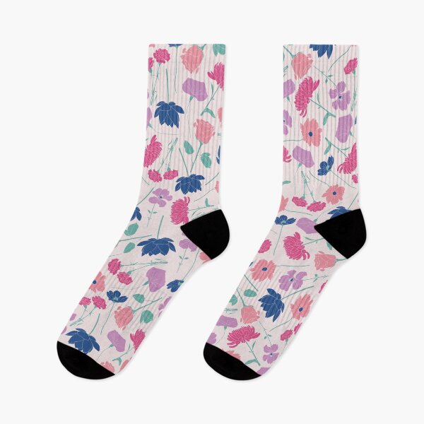 Item preview, white pink and blue little flowers colourful floral pattern designed and sold by winterpumpkin.
