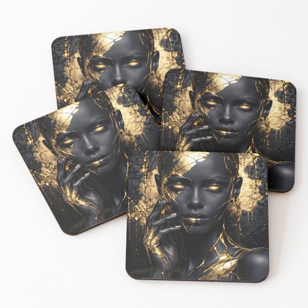 Item preview, Black Gold Kintsugi Dark Fantasy Portrait designed and sold by UnikaArto.