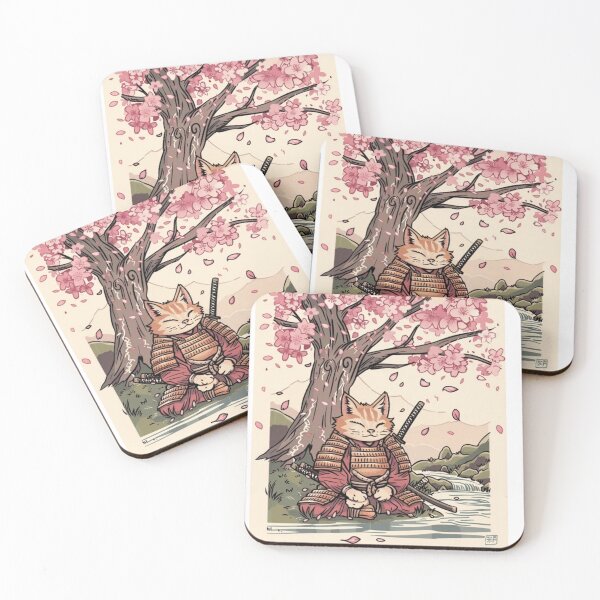 Item preview, Samurai Cat Under Cherry Blossoms - Sakura Japanese Ukiyo-e Neko Art designed and sold by De Aqui y de Alla Studio.