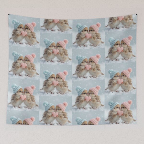 Item preview, A Winter’s Embrace – Adorable Pair of Birds with Heart designed and sold by Dreamy Armine Art.
