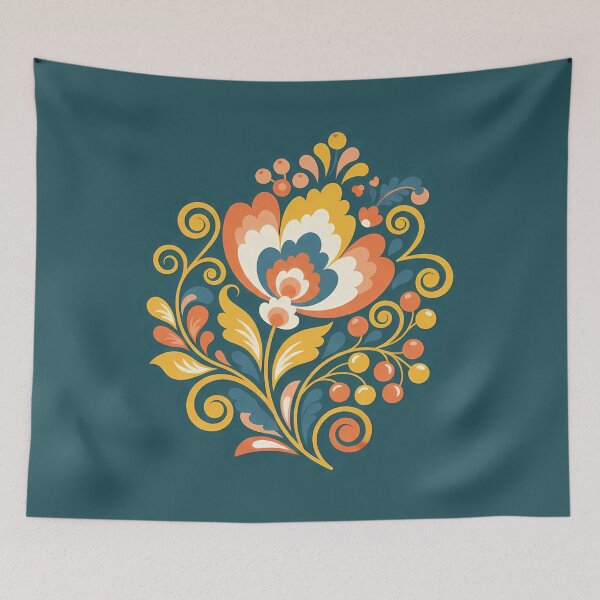 Item preview, Nordic Rosemaling Flower – Scandinavian Folk Art by heidiannemorris © designed and sold by FOLK ART FUSION by heidiannemorris.
