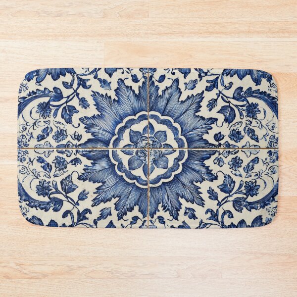 Item preview, Antique Classic Blue Azulejo Tile Floral Lisbon Pattern designed and sold by GrinGalore.