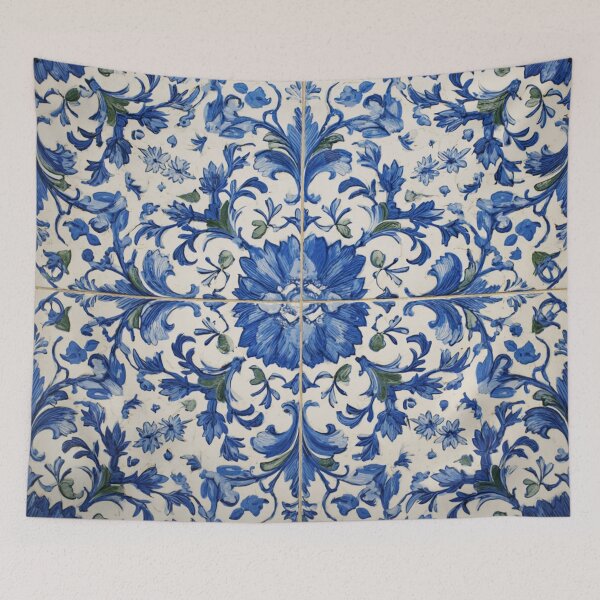 Item preview, Lisbon Antique Classic Blue Azulejo Tile Floral Pattern designed and sold by GrinGalore.
