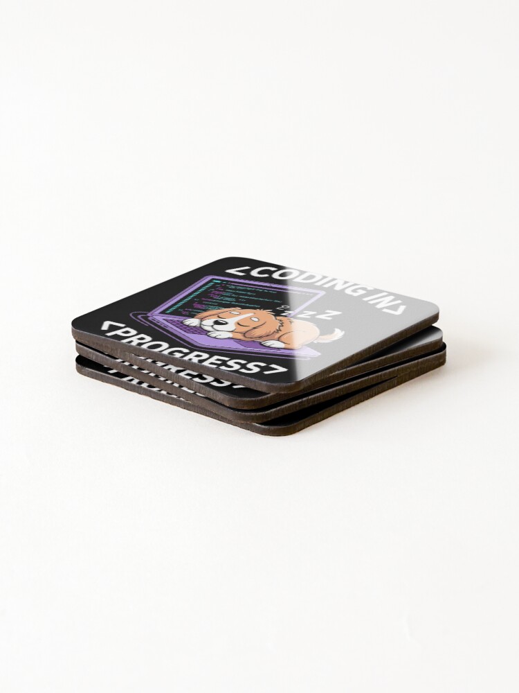 Thumbnail 4 of 5, Coasters (Set of 4), Programming Cute Developer Dog Sleeping Coder Coding designed and sold by SignaturalGen.