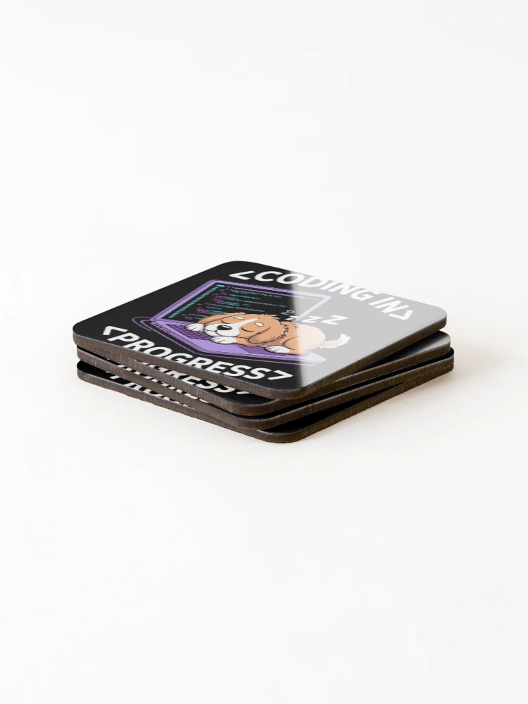 Thumbnail 4 of 5, Coasters (Set of 4), Programming Cute Developer Dog Sleeping Coder Coding designed and sold by SignaturalGen.