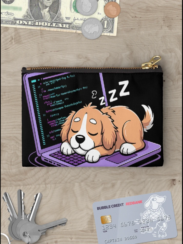 Thumbnail 3 of 4, Zipper Pouch, Programming Cute Developer Dog Sleeping Coder Coding designed and sold by SignaturalGen.